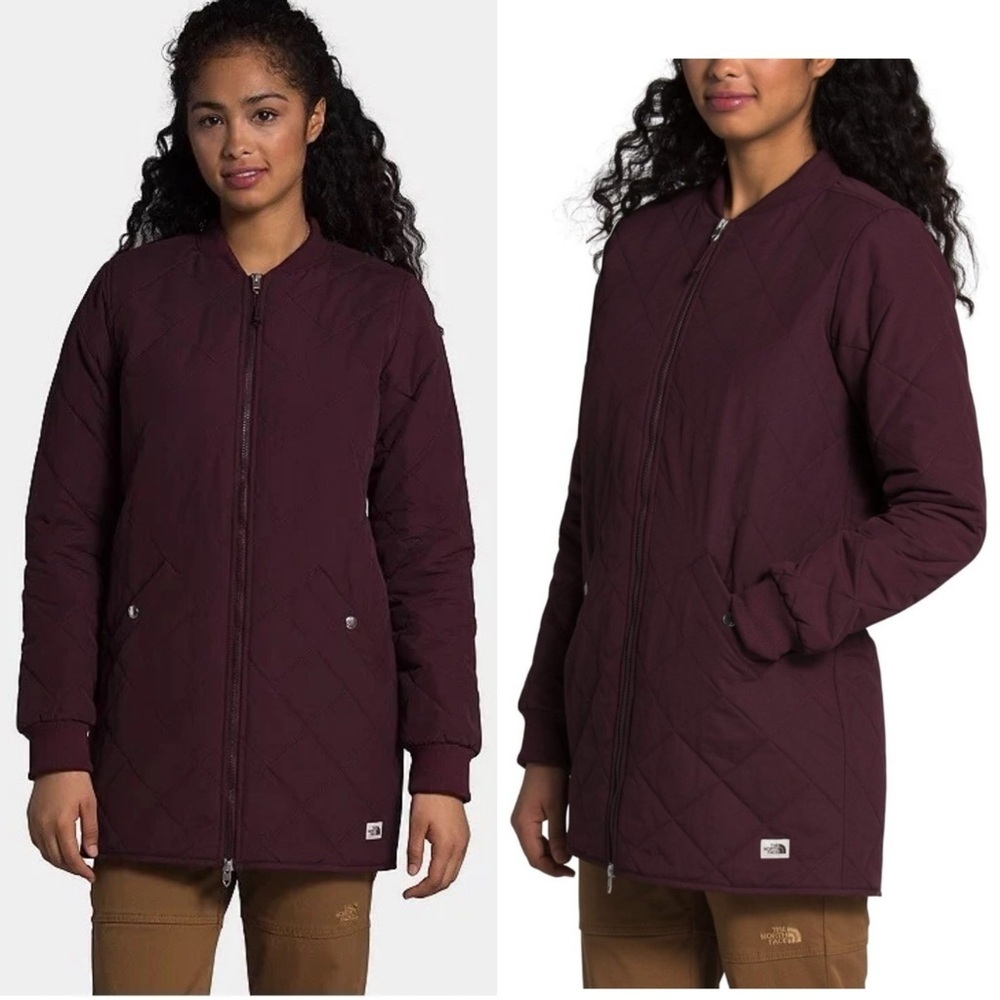 The North Face Womens Quilted Cuchillo Parka Large Coat Fleece Burgundy Maroon